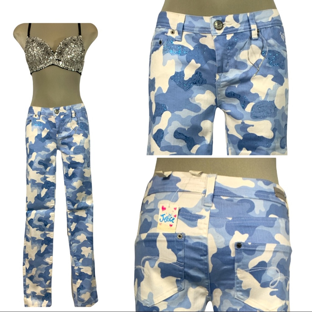 *NEW* JUSTICE Premium Jeans White & Clear Blue Straight